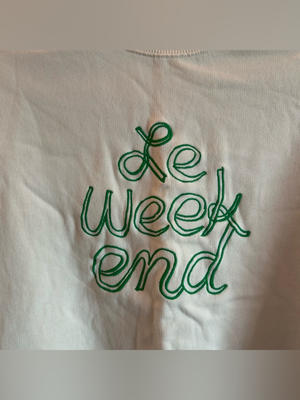 Clare V. Le Weekend Embroidered Comfy Sweatshirt Sweater Cream Off White Green - Picture 6 of 10